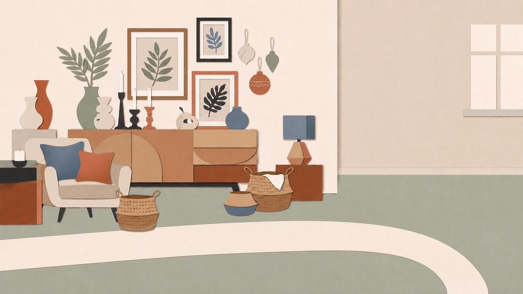 Paper-art home decor scene