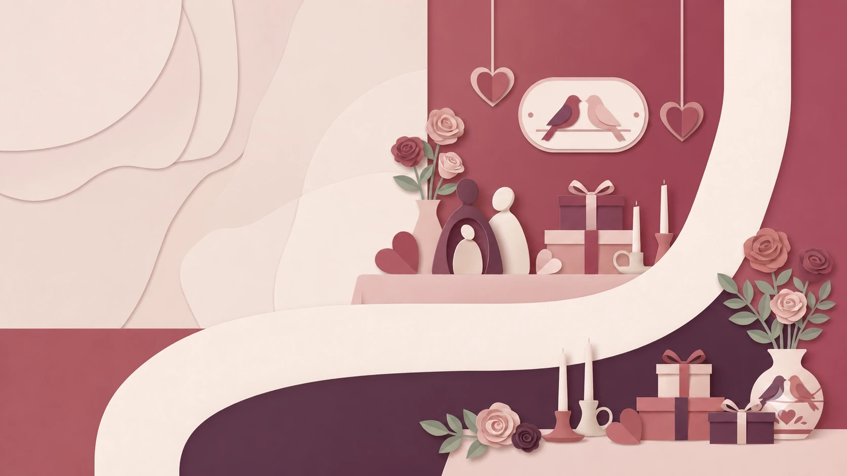 Paper-art Valentine scene