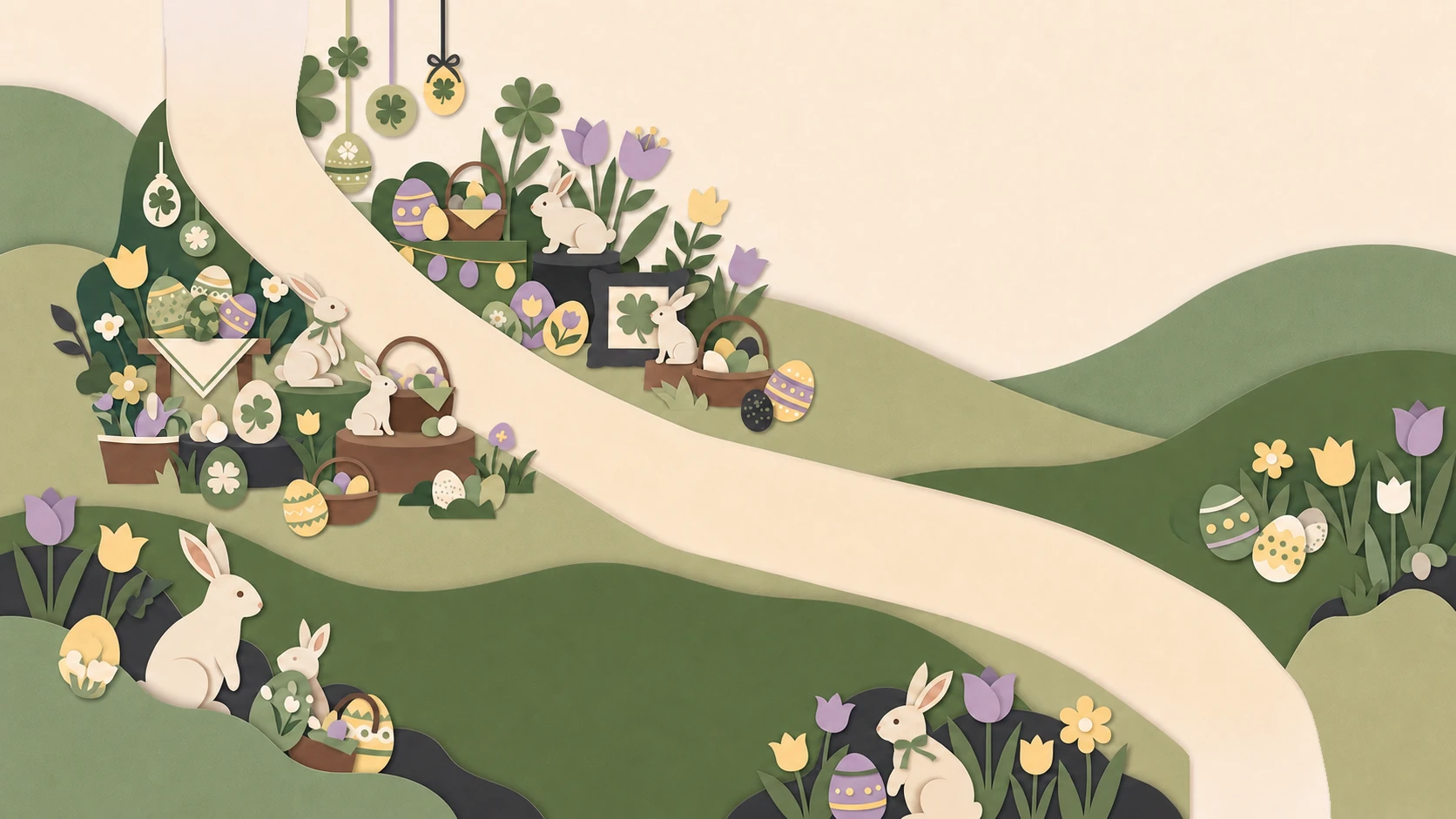 Paper-art Easter and spring scene