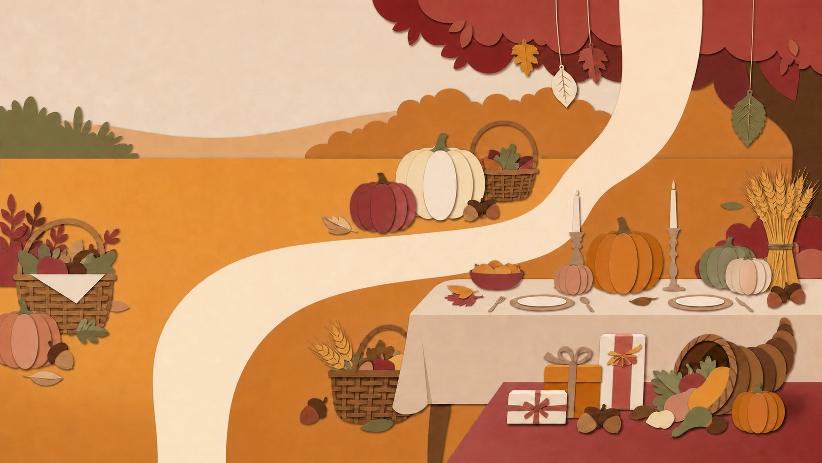 Paper-art Thanksgiving scene
