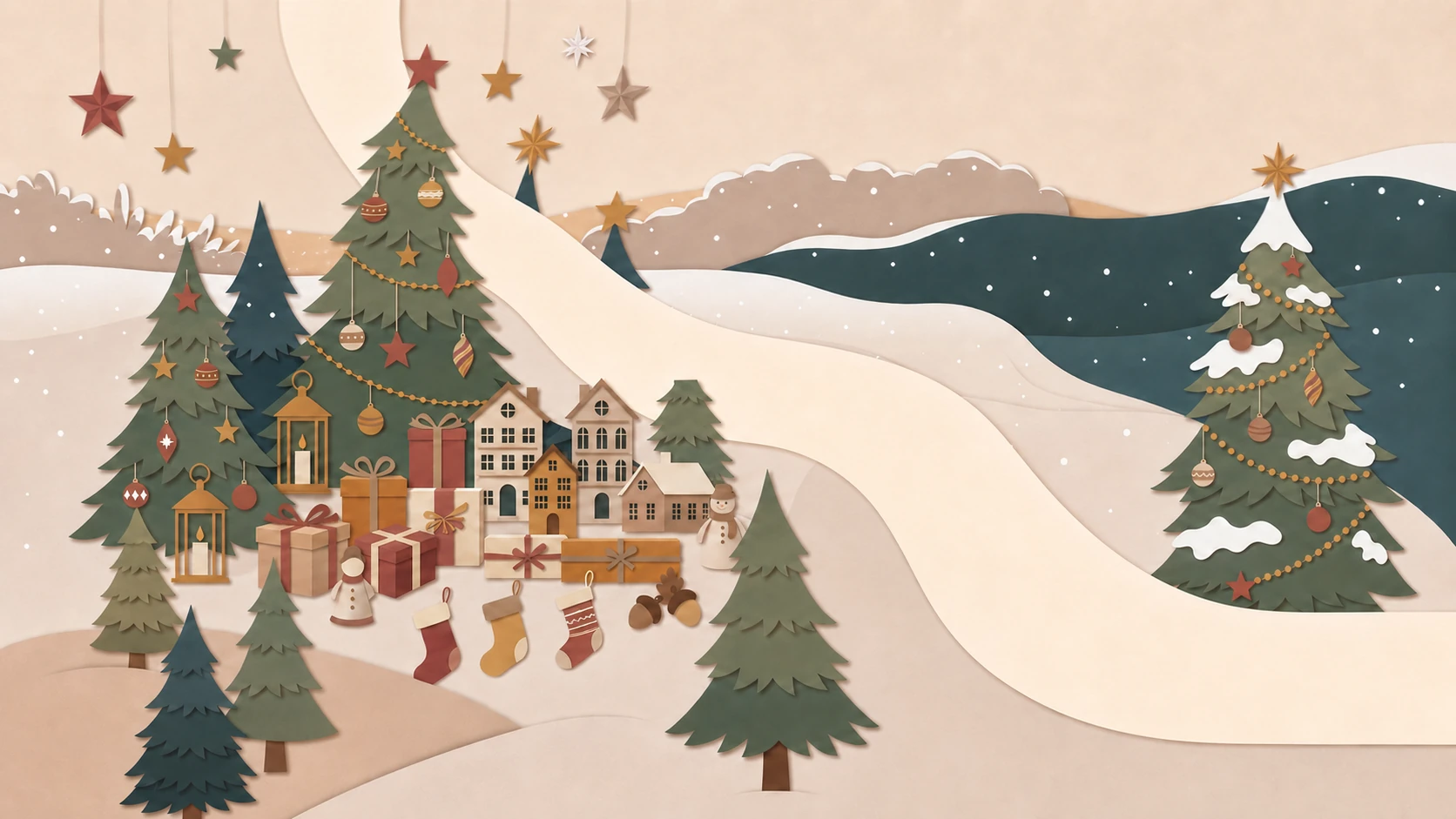 Paper-art Christmas scene